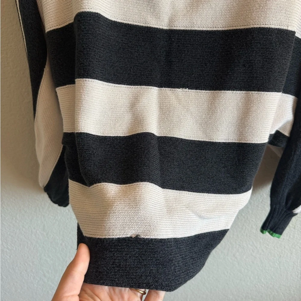 Maeve Anthropologie Slouchy Boatneck Black & White Striped Sweater Green Touch - Picture 10 of 10